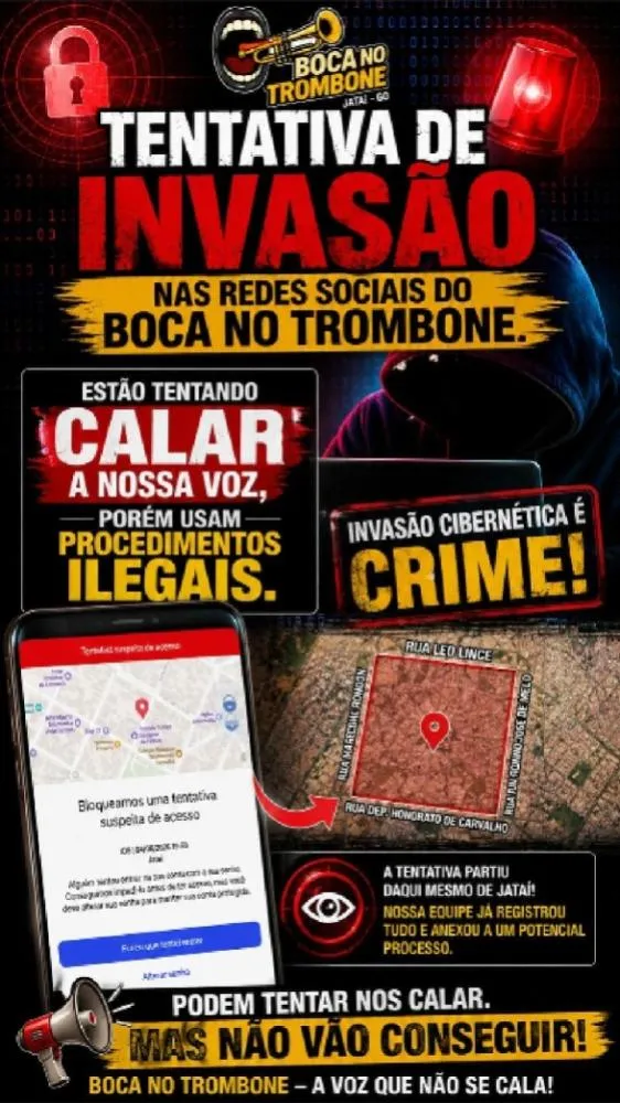 TENTATIVA DE INVASÃO AO INSTAGRAM DO BOCA NO TROMBONE É REGISTRADA EM JATAÍ